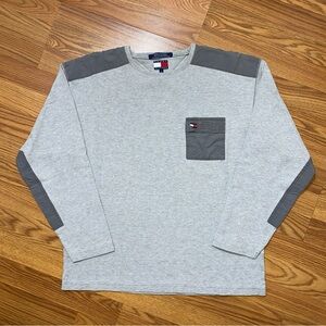 Vintage Tommy Hilfiger Gray Thermal Long Sleeve Shirt Size L Streetwear Hip Hop